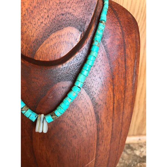 Vtg Necklace Graduated Disc Turquoise & Shell With Mother Of Pearl Discs - Picture 5 of 10